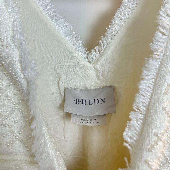 Anthropologie BHLDN Ella V-Neck Pearl Tweed Mini Dress in White Size Medium - Picture 7 of 15